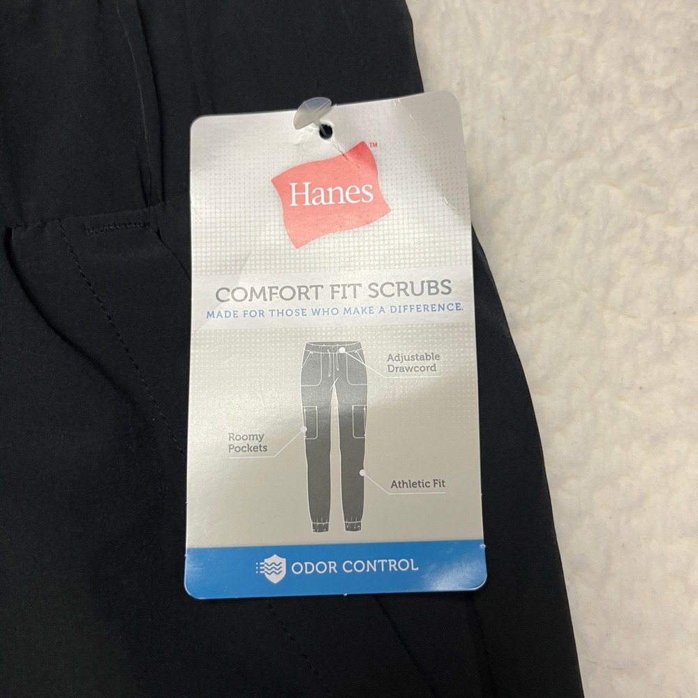Hanes Scrub Pants Womens Medium Black Comfort Fit Jogger Cargo HSA101 Stretch - Picture 4 of 11